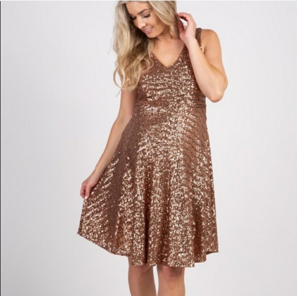 Pinkblush Rose Gold Sequin V-Neck Maternity Dress